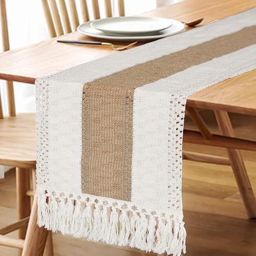 FEXIA Boho Table Runner for Fall Home Decor 12x48 Rustic with Tassels