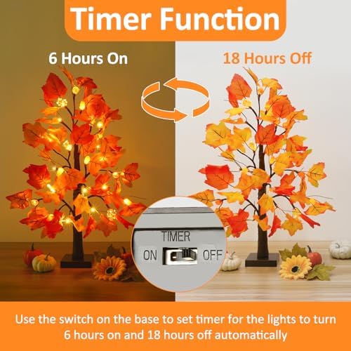 Joyhalo 2 Pack 23.5 Inch Fall Trees with Lights