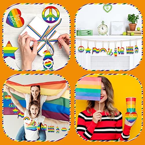 Qunclay 24 Pcs Patriotic Summer Ornaments Red White Blue Rainbow Style