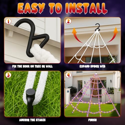 Halloween Decorations Spider Web Lights, 455 LED 16.4Ft Light Up Spider Web
