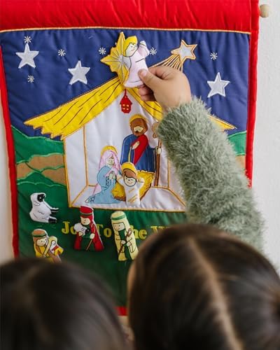 Joy To The World Traditional Nativity Advent Calendar by Pockets of Learning | Holiday Décor, Crèche Manger Scene, Christmas Fabric Wall Hanging, Seasonal Cloth Countdown