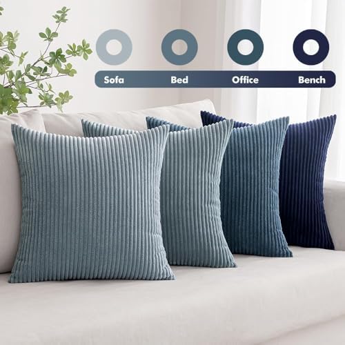 MIULEE Soft Corduroy Decorative Throw Pillow Covers Blue Navy Series 20x20