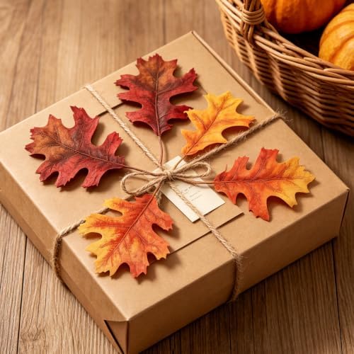 120 Pcs Artificial Fall Leaves Large 7.1× 4.6 in Fake Oak Foliage Autumn Thanksgiving Table Decorations DIY Craft Wedding Centerpiece