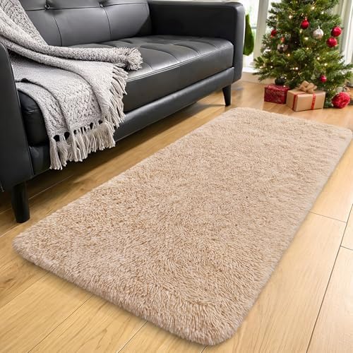 OLANLY 3x12 Machine Washable Runner Rugs for Hallway, Soft Fluffy Shaggy Bedside Rugs for Bedroom, Living Room, Indoor