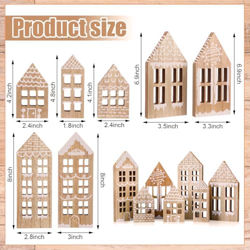 Briwooody 7 Wooden Christmas Village Houses Set, Brown