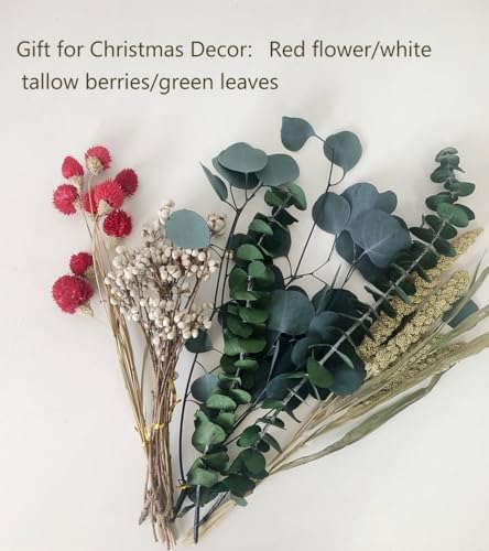 Natural Dried Flower Rack, Dried Tallow Berries Flower Bouquet Wall Hanging Decor, Green Eucalyptus Xmas Decoration, Hanging Dried Plants for Kitchen Home, Tallow Berries
