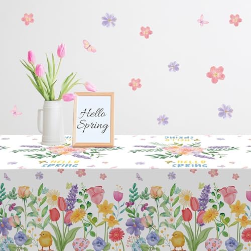 Summer Party Decorations - Summer Decorations for Home - 2 Pack Disposable Plastic Tablecloth | Floral Tablecloth for Mothers Day Wildflower Butterfly Birthday Garden Party Decorations