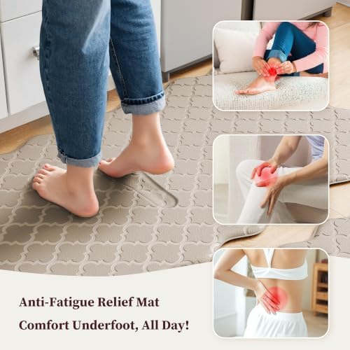 Arenarug Upgrade Scalloped Kitchen Mats for Floor 2PC, Khaki Kitchen Rugs
