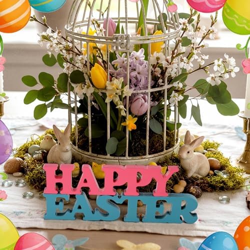 Yalikop Pastel Easter Table Decorations Happy Easter Sign for Home Wooden Sign Blocks Indoor Home Decorative Signage for Tables Office Wall Shelf Desk Shelf Mantel Farmhouse