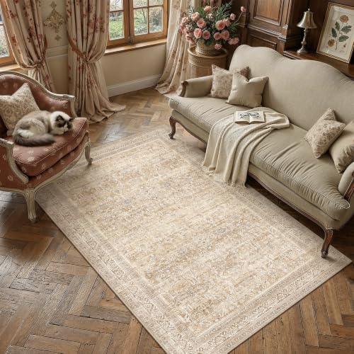 3x5 Beige Neutral Retro Area Rug