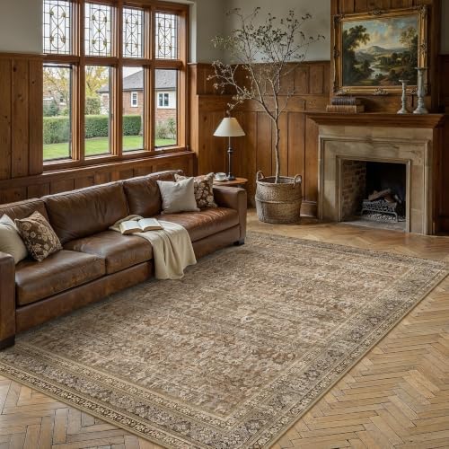 8x10 Brown Neutral Retro Area Rug