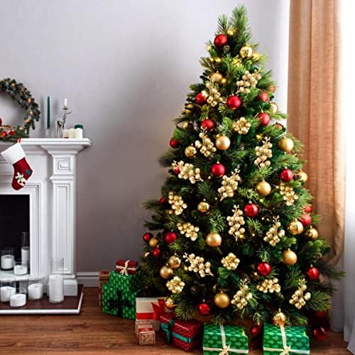 24 Pack Glitter Gold Berry Stems,7.5 Inch Christmas Sparking Gold Faux Winter Berry Sprigs,Artificial Berries Branches for Christmas Tree Garland Wreath Crafts Season Winter Home Decor