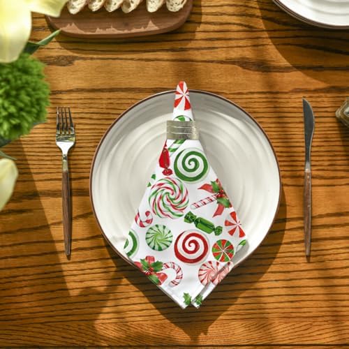 Horaldaily Christmas Cloth Napkins, Candy Party Decor, Set of 4