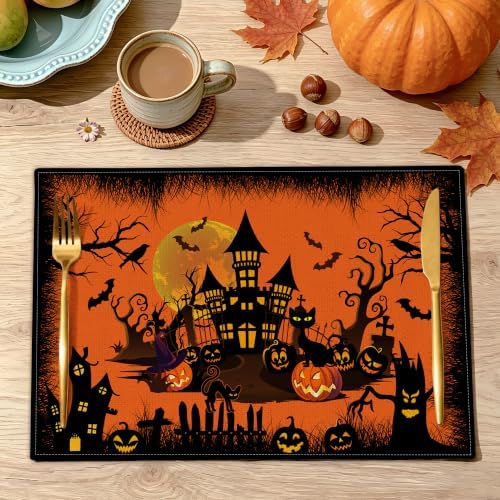 Halloween Placemats Set of 4-12x18 inch for Dinning Table