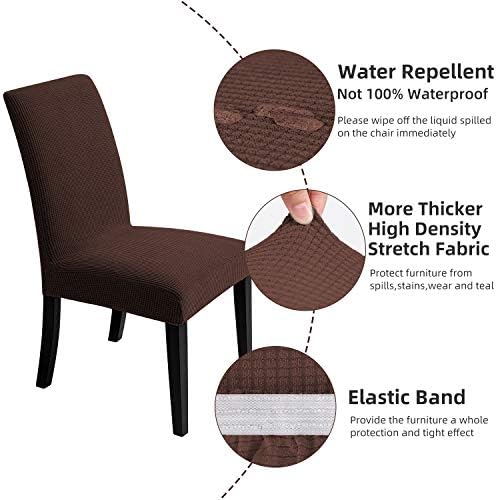 Chair Covers for Dining Room - Stretch Chair Slipcovers for Decorative Seat Protector Armless Removable Washable Elastic Dinner Universal Spandex Solid Chair Slip Covers Set (Dark Brown,6)