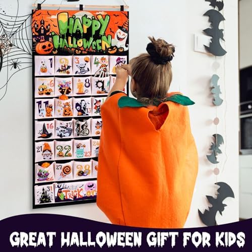 HOWAF Fabric Halloween Advent Calendar (Countdown to Halloween), 31 Days Mystery Happy Halloween Countdown Calendar with 31 Pockets for Halloween Party Holiday Home Wall Decoration