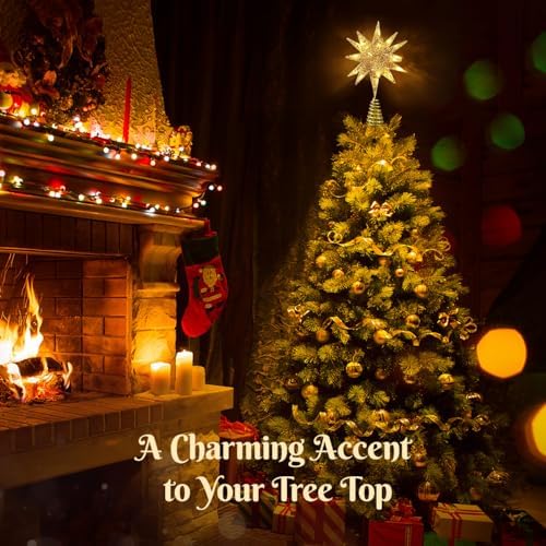 Luxspire Christmas Tree Topper, 11" 3D Starburst Tree Star, Champagne Gold