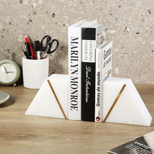 Marble Bookends / Decorative Book Ends for Heavy Books / Art Deco / Natural