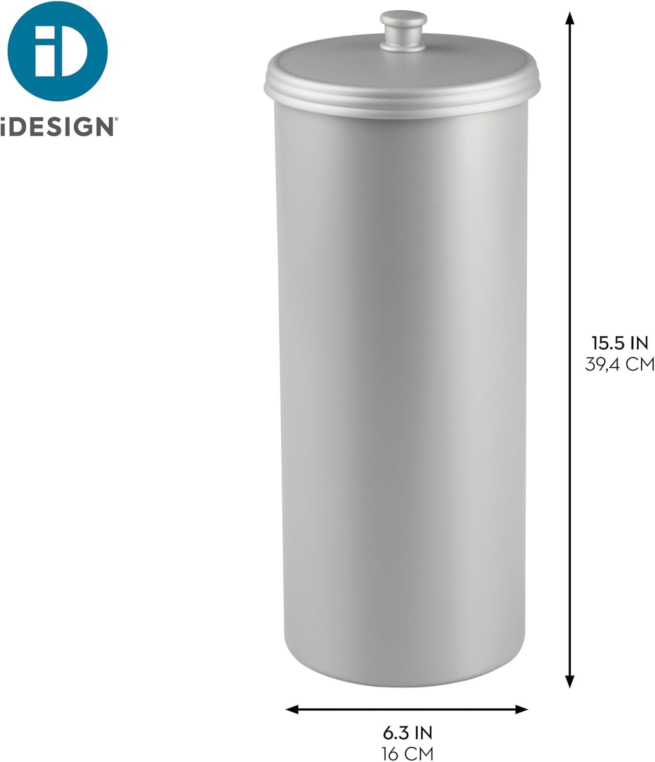 iDesign Freestanding Bathroom Toilet Paper Storage Holder, 2-Pack, Silver | With Lid, For 3 Extra Rolls