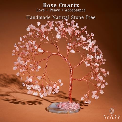 Rose Quartz Crystal Tree of Life for Home, Office, Room, Wall Decor to Bring Money & Good Luck, Handmade Healing Chakra