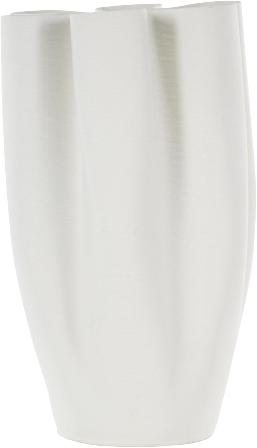 Ceramic Abstract Decorative Vase Ribbed Dimensional Folded Centerpiece Vase / White / 8 x 7 x 13