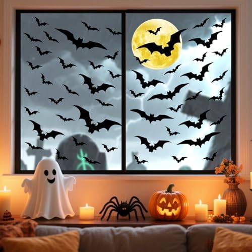 Moon Bat Window Clings Halloween Double Sided Moon Bats Window Stickers
