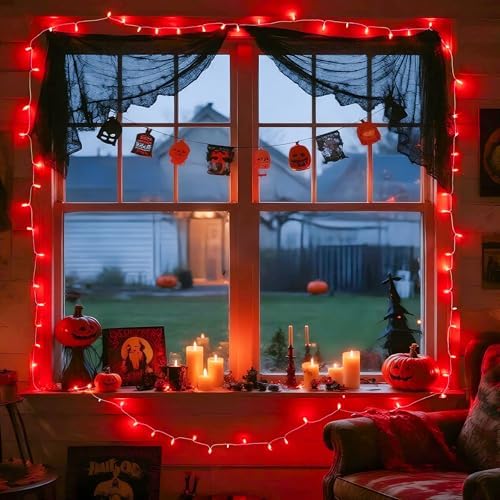 JMEXSUSS Connectable 33ft 100 LED Red Halloween String Lights Clear Wire