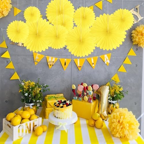 20 Pcs Light Yellow Hanging Paper Fan, Hanging Honeycomb Round Paper Fans for Weddings, Birthdays, Easter, Baby Showers, Classroom, Events Ceiling Party Supplies Decorations
