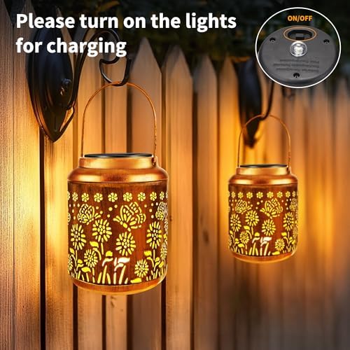 Brizled Butterfly Solar Lantern Lights 2 Pack, Warm White Christmas/Birthday Gift for Women Mom Grandma, Waterproof Hanging Solar Butterfly Lights, LED Lanterns for Garden Patio Path Tabletop Decor