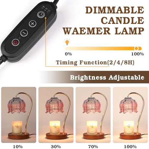 Funistree Flower Candle Warmer Lamp with Timer, Dimmable Candle Lamp Warmer, Christmas Birthday Gifts for Women Mom