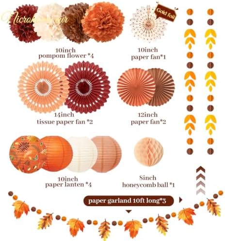 NICROHOME EUR Fall Thanksgiving Decor with Pom Poms Lanterns Fans Garlands