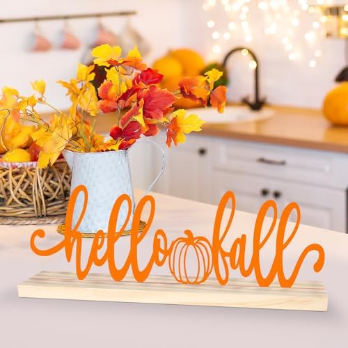 Metal Hello Fall Sign Decorations for Home Party Shelf Mantel
