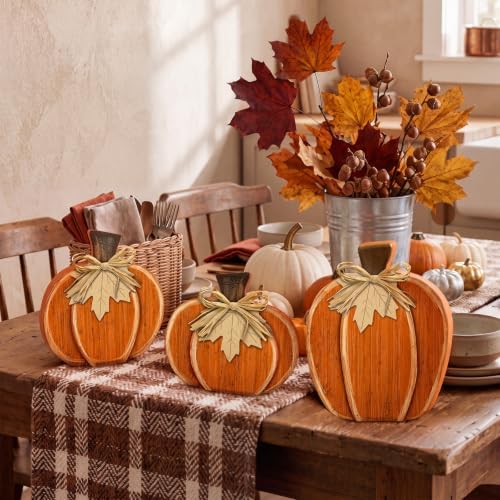 Cinnvoice 3 Pcs 7.3" 9" Fall Pumpkin Decorations Stacked Fall Wooden Signs