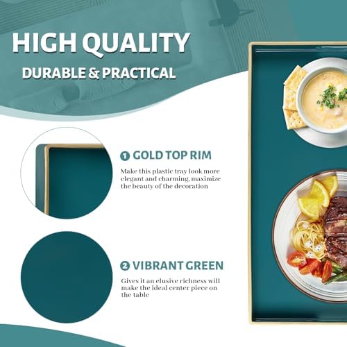 MAONAME Teal Decorative Tray for Coffee Table, Serving Tray with Handles