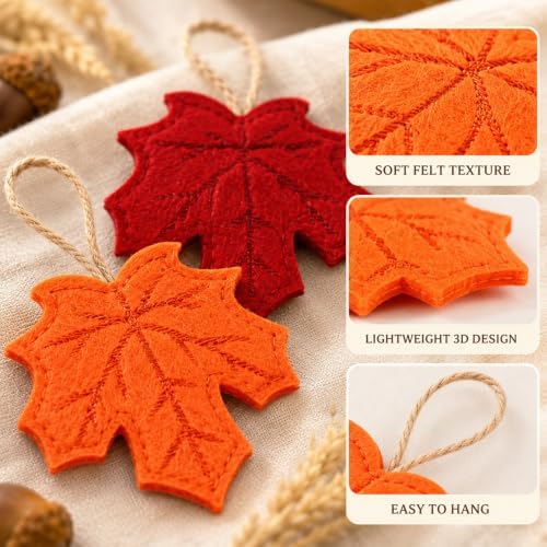 24 Pcs Fall Felt Dark Maple Leaves Hanging Ornaments Autumn Tree Decor