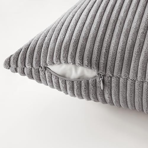 MIULEE Soft Corduroy Decorative Throw Pillow Covers Neutral Grey 20x20