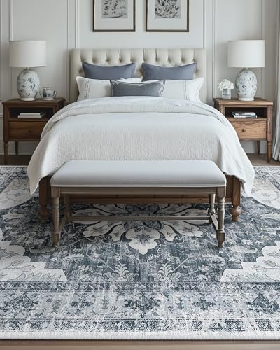 RELEANY Washable Area Rug, 8'x10', Grey/White/Beige
