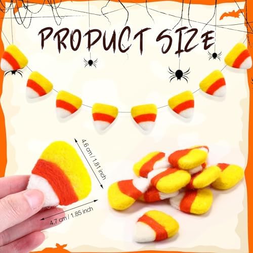 Tranqun 48 Pcs Halloween Candy Corn Felt Garlands, Fall Thanksgiving Decor