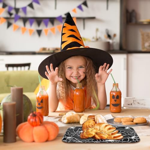 Whaline 3 Pcs Halloween Serving Trays Black White Spider Webs Reusable Melamine Trays Platters for Movie Night Birthday Holiday Party Food Supplies, 10 x 13 Inch
