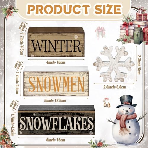 Moucuny 4 Pcs Wooden Block Signs Winter Tiered Tray Decor Farmhouse