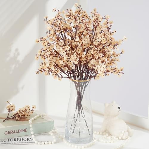 10 Pcs Fake Flowers, Real Touch Babys Breath Artificial Flowers, Champagne