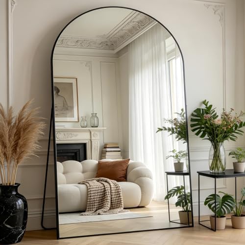 Prywot Full Length Mirror, Oversized 86"x46" Arched-Top Floor Mirror, Black