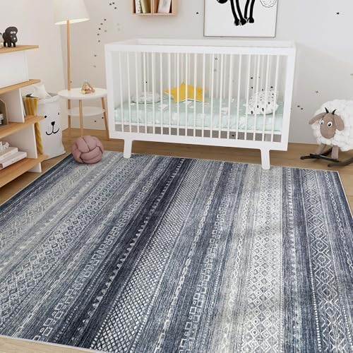 Nakagishi Area Rug Living Room Rugs: 7x10 Machine Washable Boho Large Neutral Farmhouse Stain Resistant Moroccan Indoor