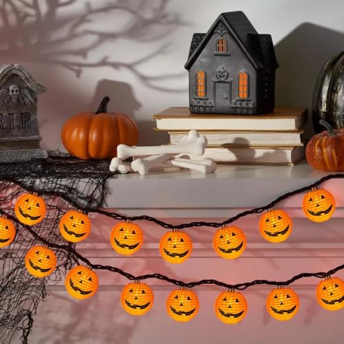 Halloween Pumpkin Lantern Lights Outdoor, 8.5Ft Plug in Orange Halloween Decorations String Light with 10 LED Jack O’ Lantern Lights, Hanging Fairy Lights Waterproof for Yard Party Patio Garden Window