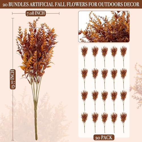 TURNMEON 20 Bundles Artificial Fall Flowers for Outdoors Fall Decorations