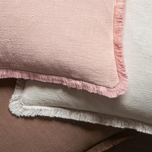 MIULEE Boho Linen Fringe Decorative Throw Pillow Covers Pink 20x20