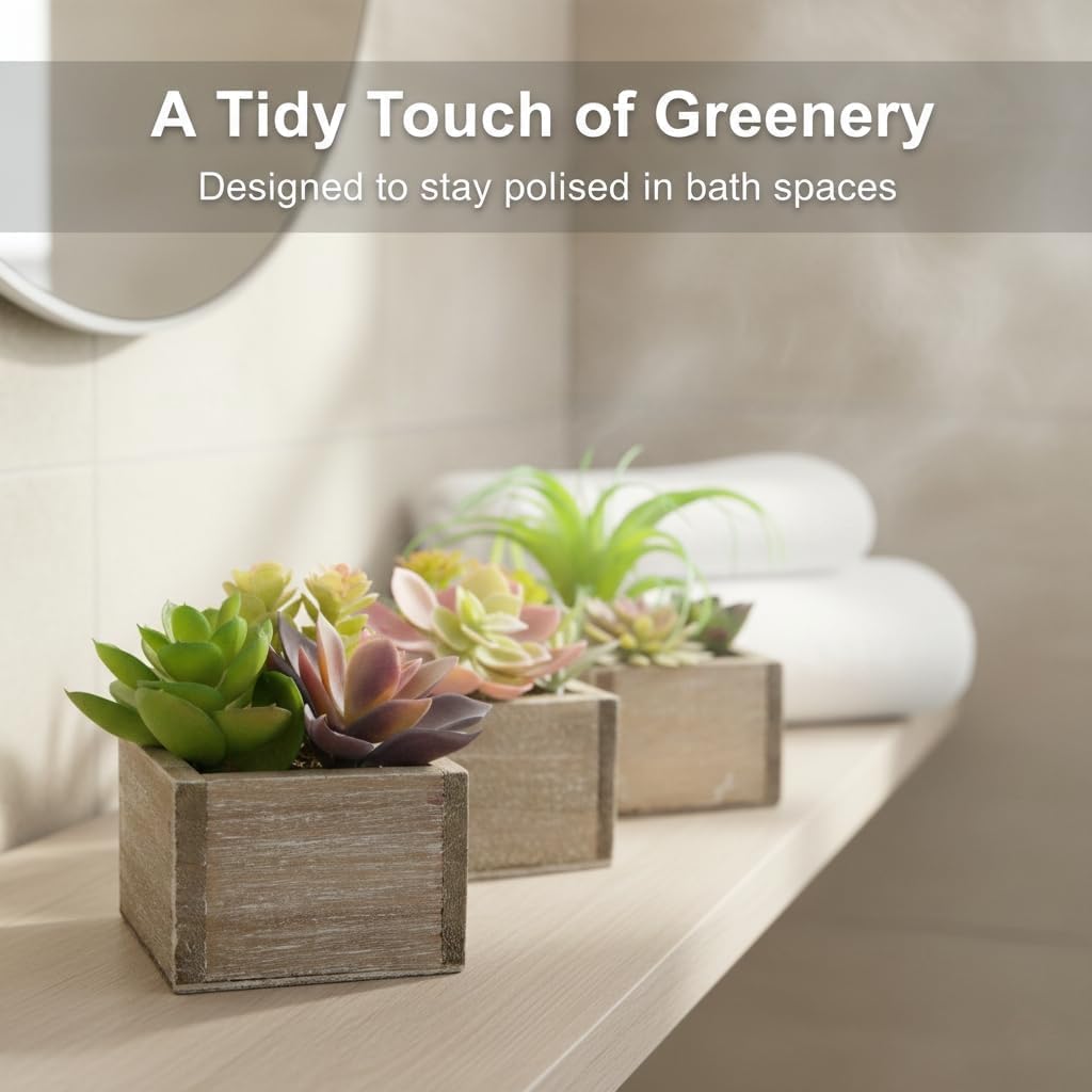 Mini Potted Greenery in Rustic Wood Planters / Organic / Set of 3