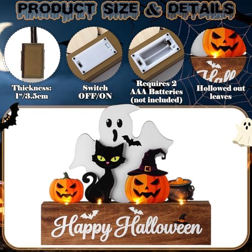 Patelai Halloween Table Decoration with LED Lights Wood Pumpkin Ghost Signs