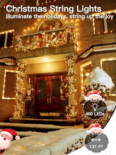 Guhope Christmas Lights 131FT 400 LED, Christmas Tree Light with 8 Lighting Modes, Outdoor Waterproof String Lights with Remote and Timer, Fairy Light for Holiday Decor (Warm White)