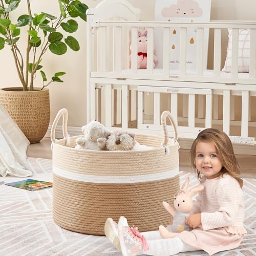 KAKAMAY Large Blanket Basket with Handles, Storage Basket for Living Room